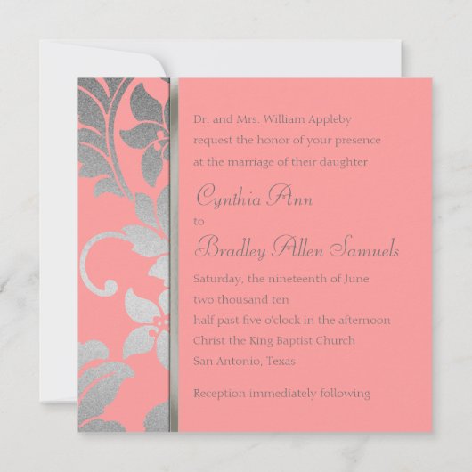 Einladungs-Platz Silver Damask Einladung (Rückseite)