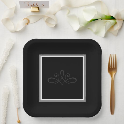 Einladungs-Teller in Schwarzweiß Pappteller (Hochzeit)