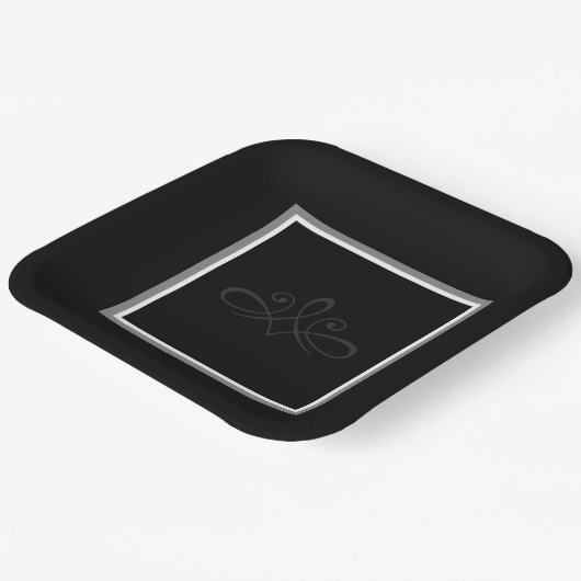 Einladungs-Teller in Schwarzweiß Pappteller (Gewinkelt)