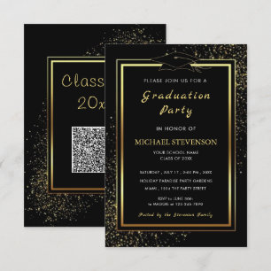 Einladungs-Template für den Black Gold QR Code Abs Einladung