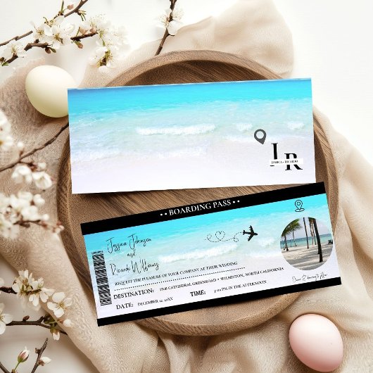 Einladungs-Ticket für den Boarding Beach Wedding Einladung