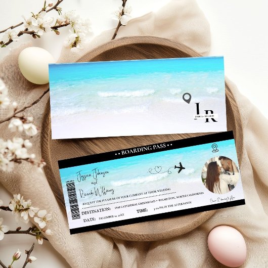 Einladungs-Ticket für den Boarding Beach Wedding Einladung