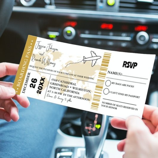 Einladungs-Ticket für Gold-Hochzeiten - Boarding Einladung