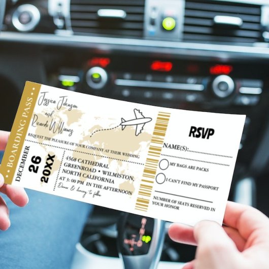Einladungs-Ticket für Gold-Hochzeiten - Boarding Einladung