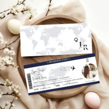 Einladungs-Ticket für Navy Blue Wedding Boarding