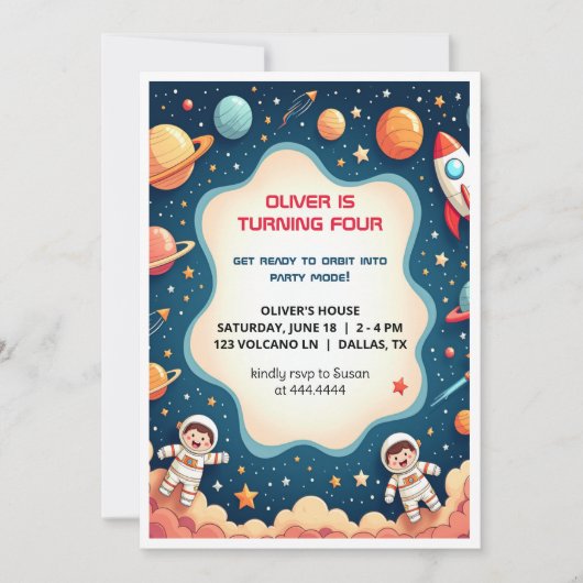 Einladungs-Weltraumkarte für den Boy Astronaut Einladung (Vorderseite)