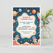 Einladungs-Weltraumkarte für den Boy Astronaut Einladung (Stehend Vorderseite)
