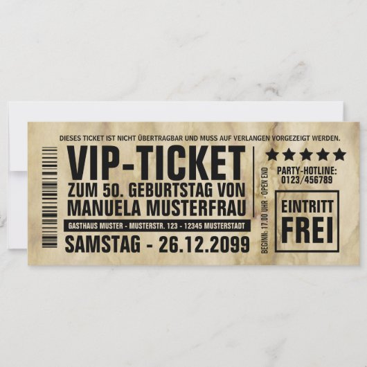 Einladungskarte 50. Geburtstag VIP-Ticket Einladung (Vorderseite)