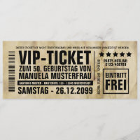 Einladungskarte 50. Geburtstag VIP-Ticket
