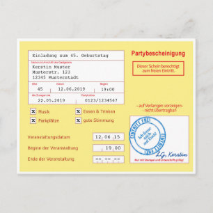 Einladungskarte als Attest/Krankenschein, gelb