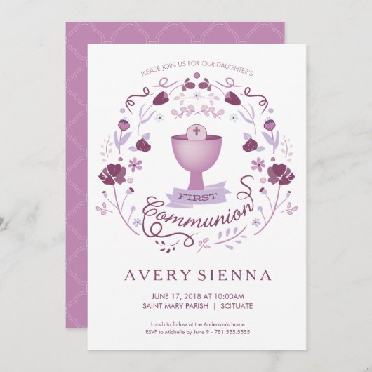 Einladungskarte des ersten heiligen Kommunion Einladung (Vorne/Hinten)