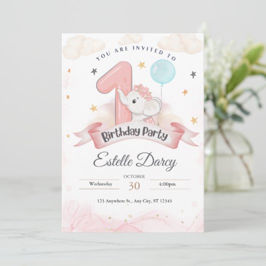 Einladungskarte für 1. Geburtstag - Geburtstagskar Einladung (Stehend Vorderseite)