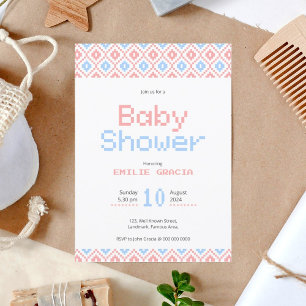 Einladungskarte für Babydusche   Pixel Weaving Einladung
