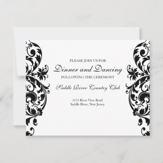 Einladungskarte für Black Damask Wedding Empfang Einladung (Vorderseite)