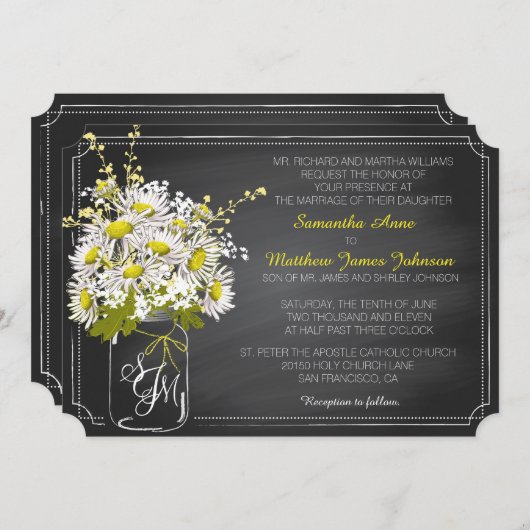 Einladungskarte für Daisis und Chalkboard Einladung (Vorne/Hinten)