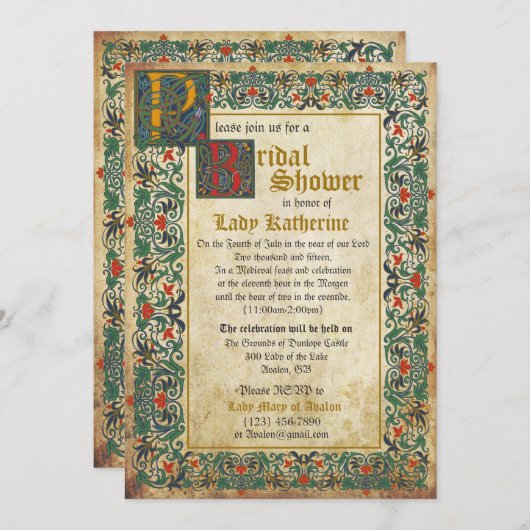 Einladungskarte für das mittelalterliche Manuskrip Einladung (Vorne/Hinten)