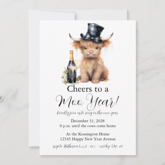 Einladungskarte für das neue Jahr der Hochlandkuh (Vorderseite)