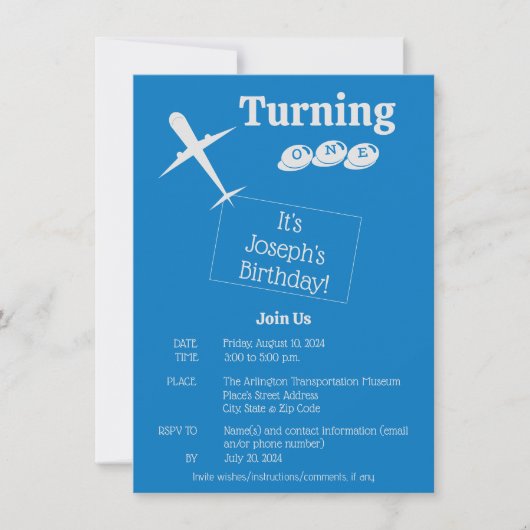 Einladungskarte für das Personalisierte Luftfahrze Einladung (Vorderseite)