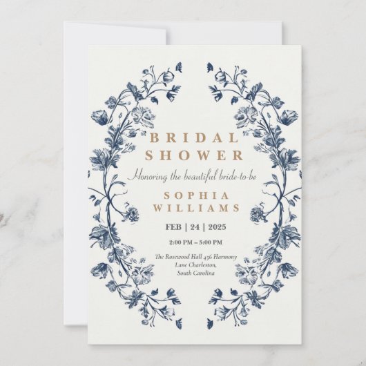 Einladungskarte für den Elegant Blue Floral Polter Einladung (Vorderseite)