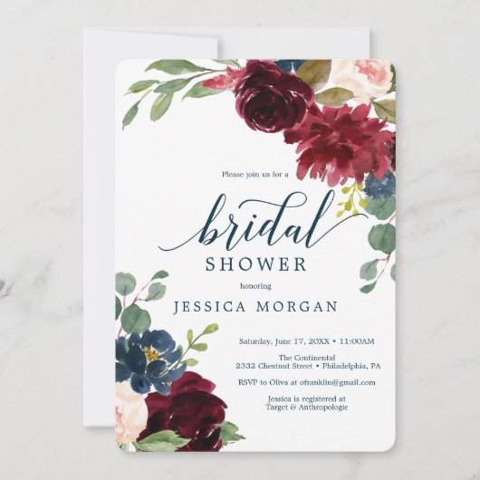 Einladungskarte für die Brautdusche der Burgundy N Einladung (Vorderseite)