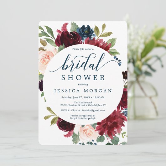 Einladungskarte für die Brautdusche der Burgundy N Einladung (Stehend Vorderseite)