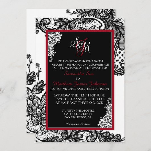 Einladungskarte für die Hochzeit in Weiß und Schwa Einladung (Vorne/Hinten)