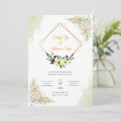 Einladungskarte für die Hochzeitsfeier mit grüner Einladung (Stehend Vorderseite)