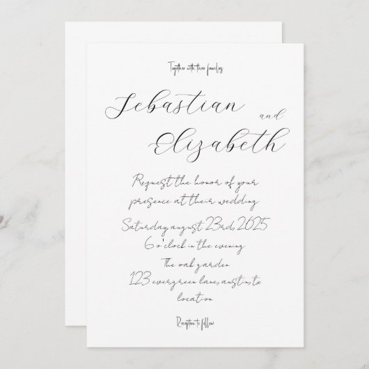 Einladungskarte für einfache Hochzeiten Einladung (Vorne/Hinten)