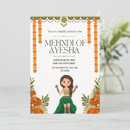Einladungskarte für Elegant Mehndi Einladung (Stehend Vorderseite)