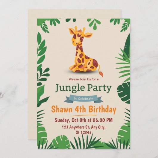 Einladungskarte für grünen Niedliche Geburtstag (Vorne/Hinten)