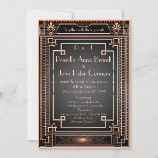 Einladungskarte für Hochzeiten, Art Deco, schwarz, Einladung (Vorderseite)