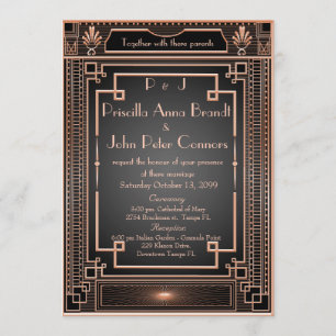 Einladungskarte für Hochzeiten, Art Deco, schwarz, Einladung