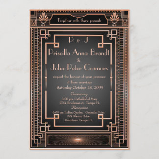 Einladungskarte für Hochzeiten, Art Deco, schwarz, Einladung