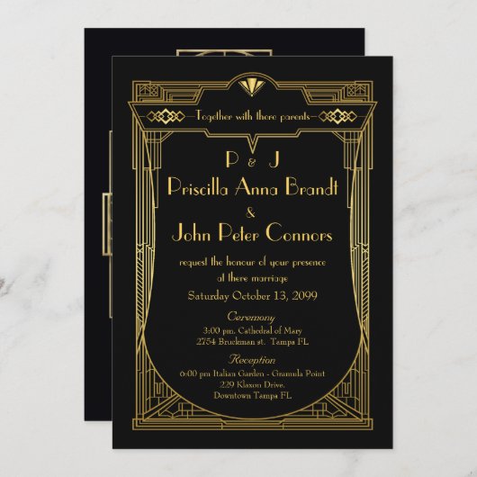 Einladungskarte für Hochzeiten, Great Gatsby, Schw Einladung (Vorne/Hinten)