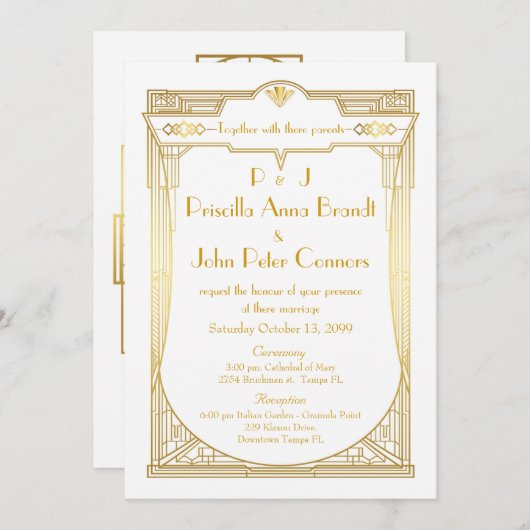 Einladungskarte für Hochzeiten, Great Gatsby, weiß Einladung (Vorne/Hinten)