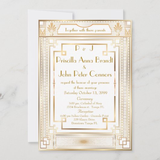 Einladungskarte für Hochzeiten, Großer Gatsby, wei Einladung (Vorderseite)