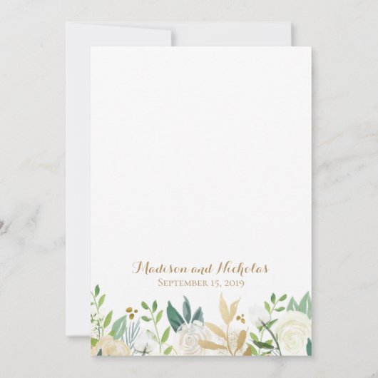 Einladungskarte für Hochzeiten in Gold und Weiß-Bl Einladung (Rückseite)