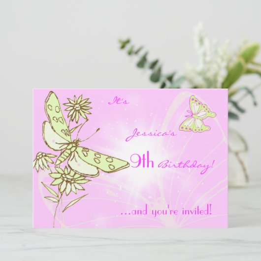 Einladungskarte für Limone Schmetterlingsflasche Einladung (Stehend Vorderseite)