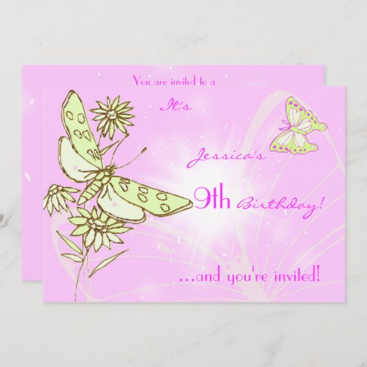 Einladungskarte für Limone Schmetterlingsflasche Einladung (Vorne/Hinten)