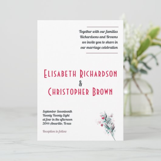 Einladungskarte für Minimalistische Rote Flora Einladung (Stehend Vorderseite)