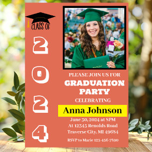Einladungskarte für Orange Graduation Party Einladung