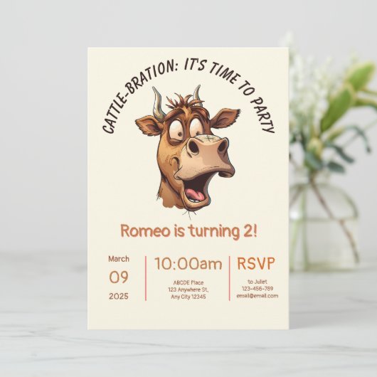 Einladungskarte für Rinder zum Geburtstag Einladung (Stehend Vorderseite)
