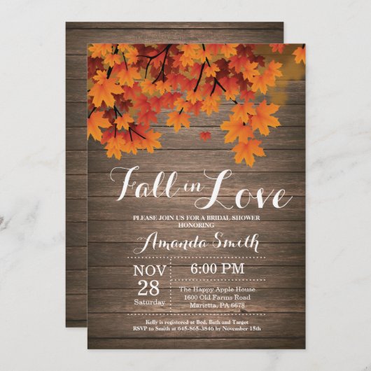 Einladungskarte für Rustic Fall Bridal Einladung (Vorne/Hinten)