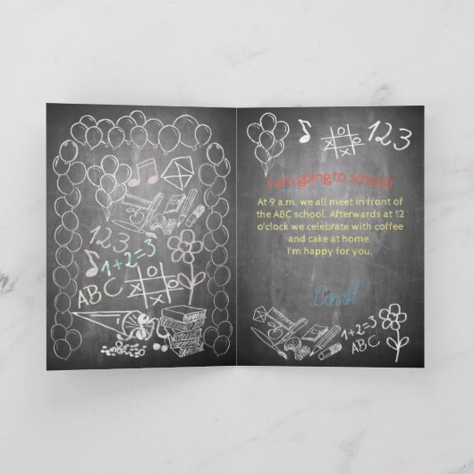 Einladungskarte für Schulanmeldungen auf der Tafel (Innenseite)