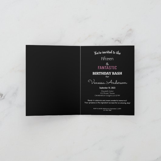 Einladungskarte für Schwarz-Rosa-Thema (Innenseite)