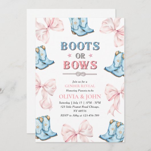 Einladungskarte für Stiefel oder Bows (Vorne/Hinten)