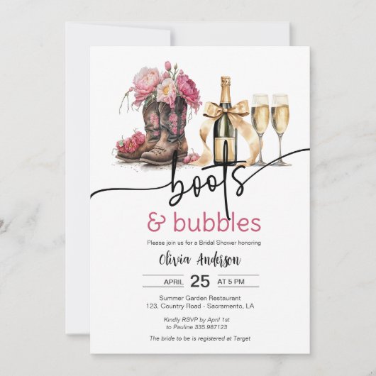 Einladungskarte für Stiefel und Blasen Bridal Show Einladung (Vorderseite)