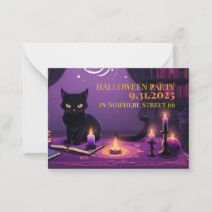 Einladungskarte mit Halloween-Katzenbild