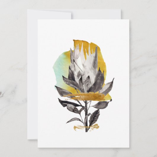 Einladungskarte mit Protea-Blume, Goldelement Einladung (Vorderseite)