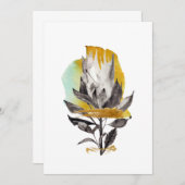 Einladungskarte mit Protea-Blume, Goldelement Einladung (Vorne/Hinten)